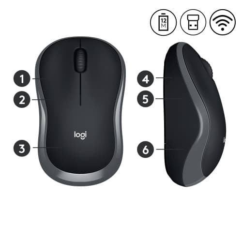 Logitech M185 Langaton Hiiri, RF Langaton, 1000 DPI, Musta/Harmaa
