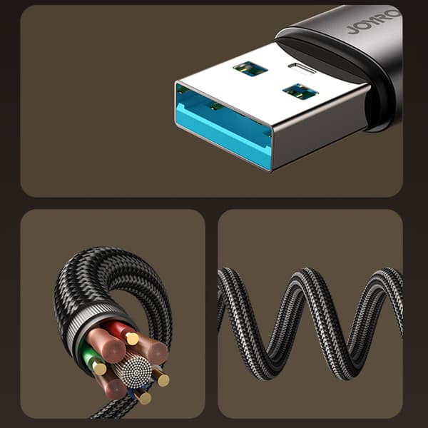 Vinklet USB-A iPhone Lightning 3A Kabel 1,2m - Sort