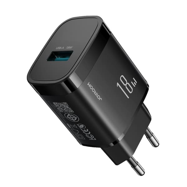 18W USB-A vægoplader med 1m USB-A - USB-C kabel - sort