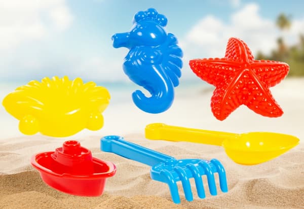 Spade kratta båt sandformar för stranden set med 5 delar