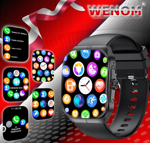 Wenom AMOLED NFC Bluetooth -älykello urheiluun, vedenpitävä Menu PL