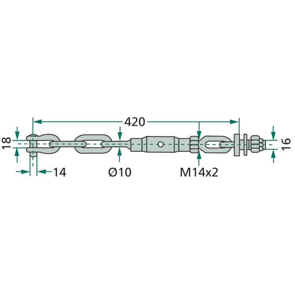 Sidokedja, stabilisator, lyftarm, 420 mm M14x2