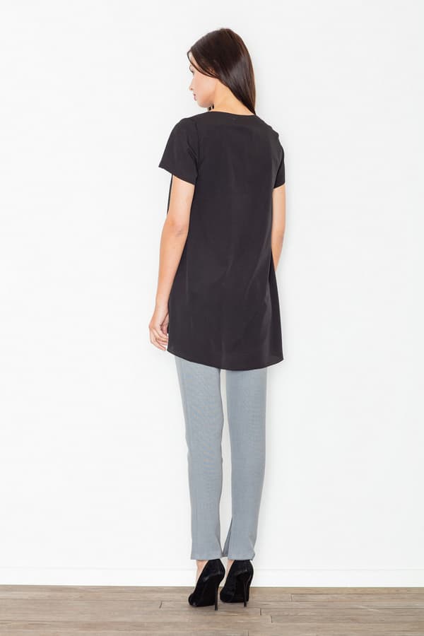 Asymmetrisk bluse med udskæring foran, sort, størrelse M