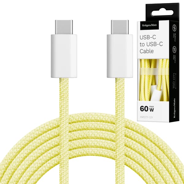 Kruger og Matz Basic USB-C til USB-C kabel 60 W 1,5 m gul