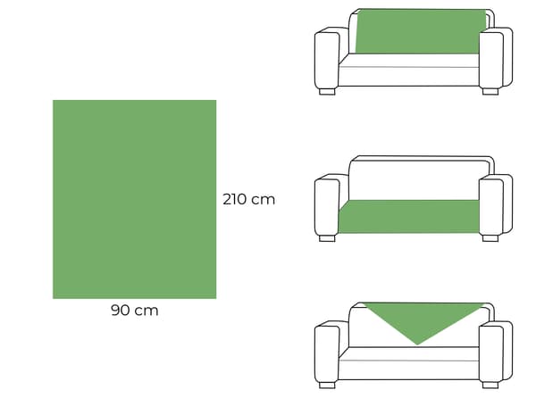 Sofaovertræk 90x210 cm, let grå, reliefmønster