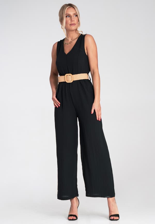 Damjumpsuit med vide ben, bælte, sort, størrelse S/M