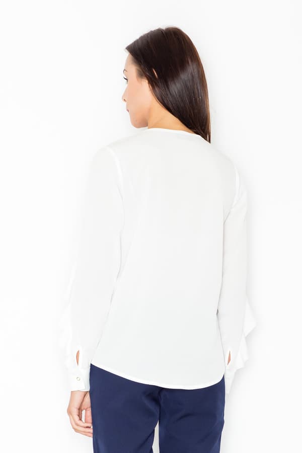 Elegant bluse med flæser ecru størrelse L
