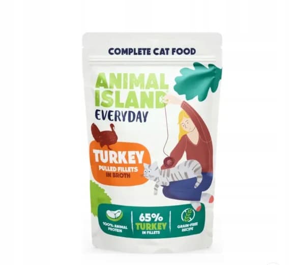 Våtfoder för katter ANIMAL ISLAND Kalkon i buljong 40x85g