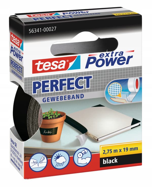 Tesa Extra Power selvklæbende reparationstape sort 2,75 m 19 mm