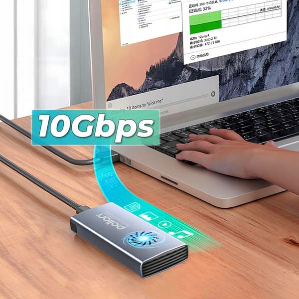 M.2 NVMe SSD-holder med blæser USB-C 3.2 op til 4 TB