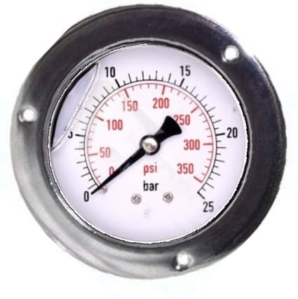 Bagpanel trykmåler 25 bar 63 gevind 1/4"