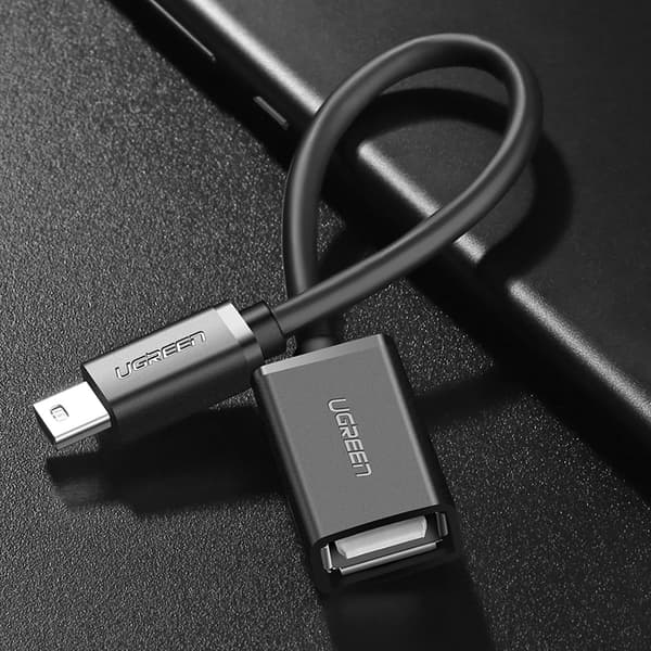 Mini USB-B (hane) - USB-A (hona) OTG-adapter 10 cm - grå