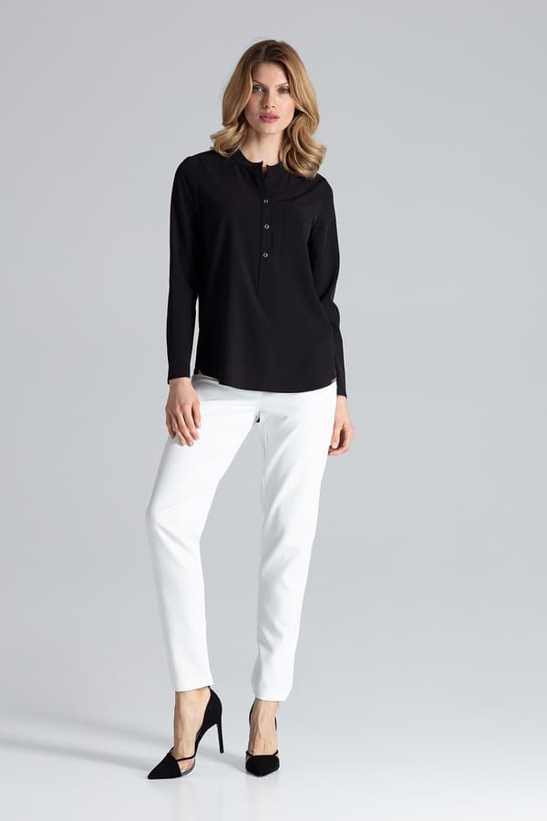Elegant bluse med krave i sort størrelse S