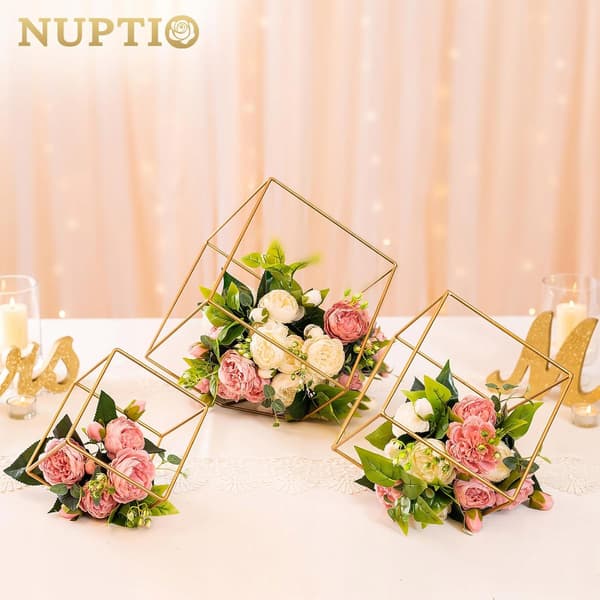 STÅNDVAS BLOMMASKOR set med 3 delar metall guld geometrisk för blommor