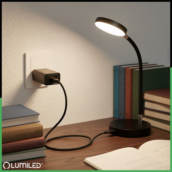 Latauslaite virtalähde 1x USB 5V/3A DC-sovitin pöytälamppujen varten musta Lumiled