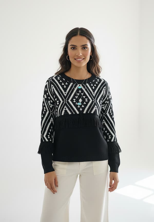 Boho-neule hapsuilla - Boho-neule - Musta neule M1265 koko M