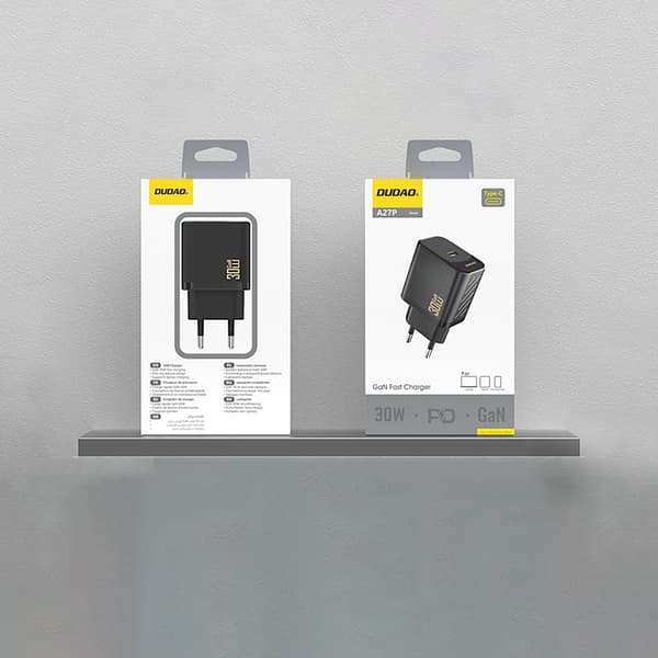 30W PD GaN USB-C hurtig vægoplader - sort