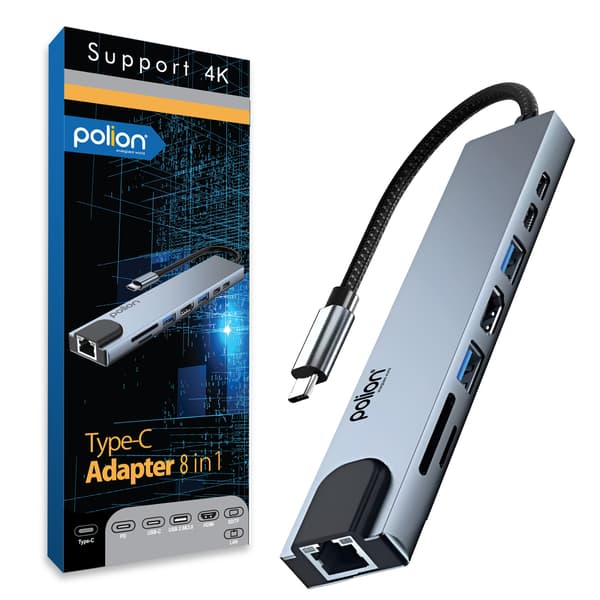 USB-C-hubb 2×USB-A 2×USB-C RJ45 HDMI SD/TF kortläsare