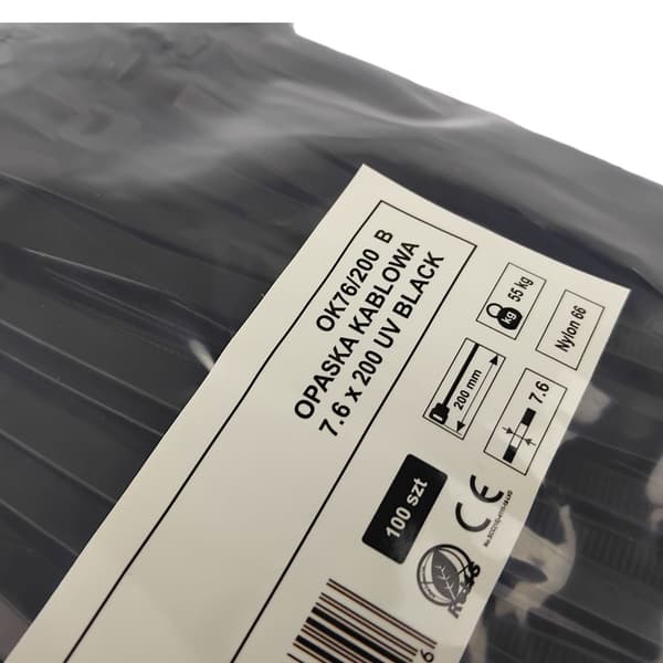 UV kabelbinderbånd 7,6x200mm - 100 stk sort