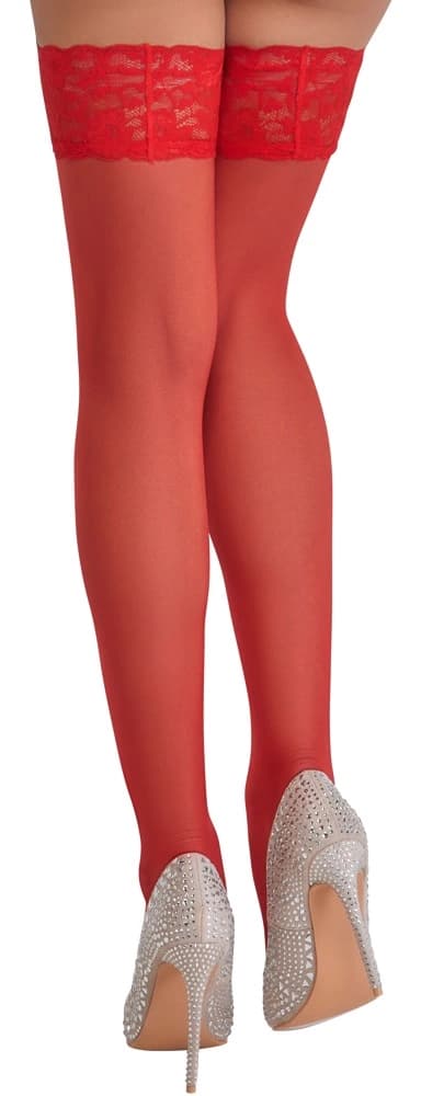 Cottelli LEGWEAR Röda Klassiska Strumpor med Vacker Spets 2
