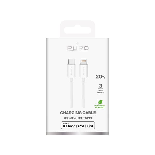 USB-C - iPhone Lightning TPE 20W 3m Kabel - Vit