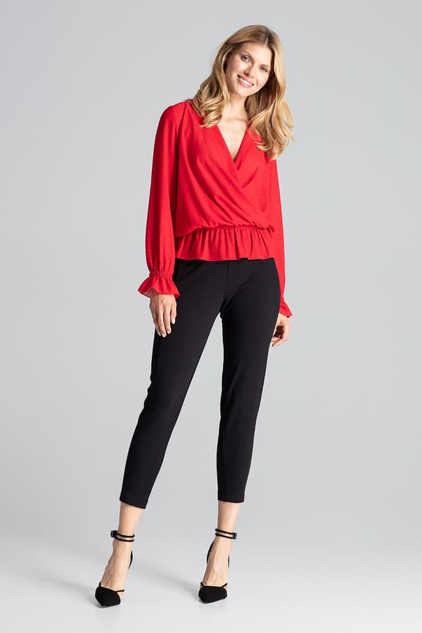 Elegant aftenblusning rød brokatblus størrelse S