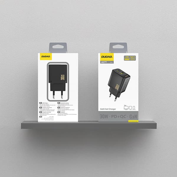 USB-A USB-C GaN PD 30W Vægoplader - Sort