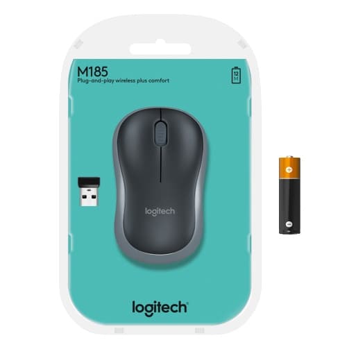 Logitech M185 trådløs mus, RF trådløs, 1000 DPI, sort/grå