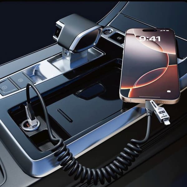 4-i-1 spiralkabel USB-A / USB-C - Lightning / USB-C - svart