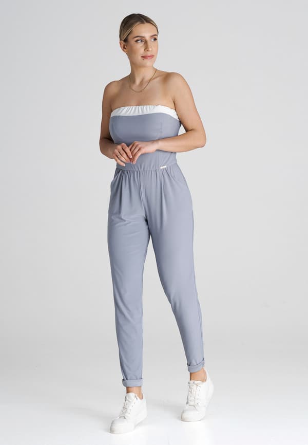 Lös jumpsuit med volanger grå S