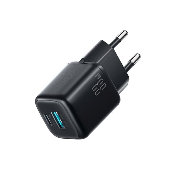 33W USB-A USB-C vægoplader med 60W USB-C til USB-C 1m kabel - Sort