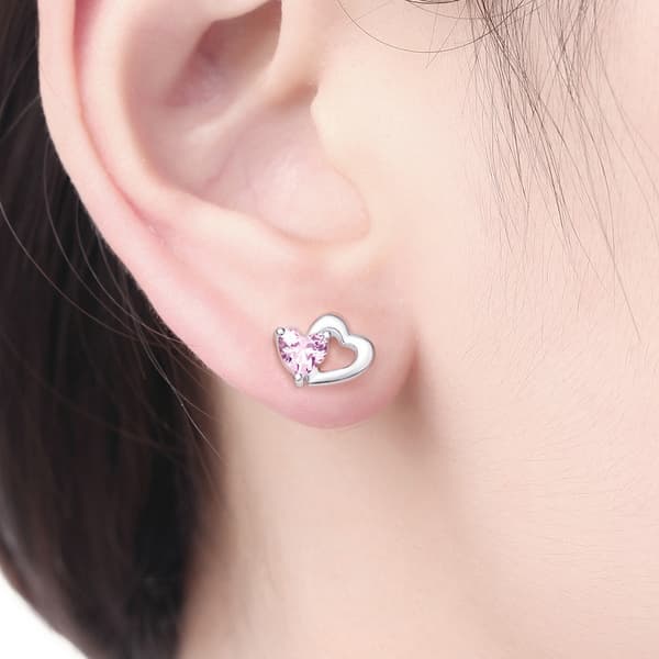 Pendientes de plata con doble corazón en plata 950