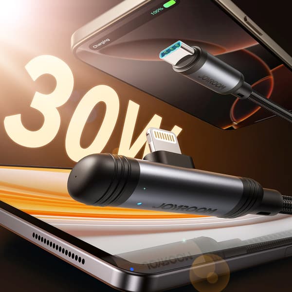 Vinklet USB-C-kabel - iPhone Lightning 30W 1,2m - Sort