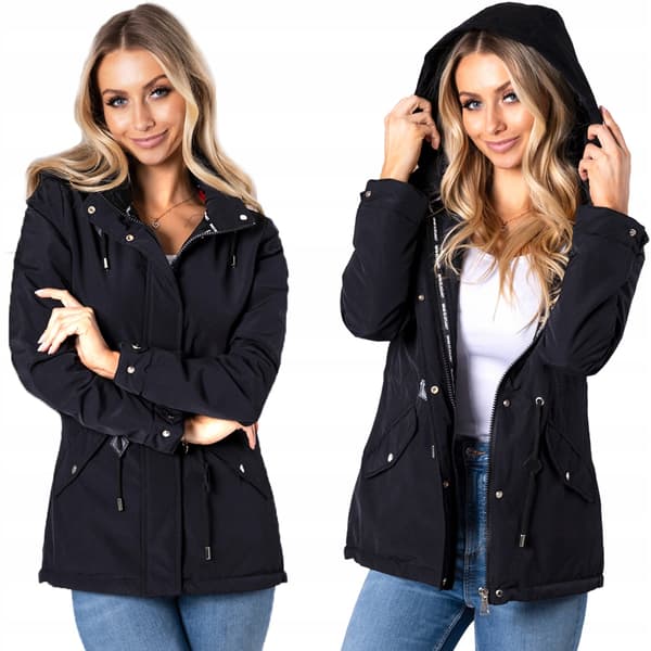 FORÅRSFRAKKE MED HÆTTE PARKA 3 FARVER Transitional 7XL Sort