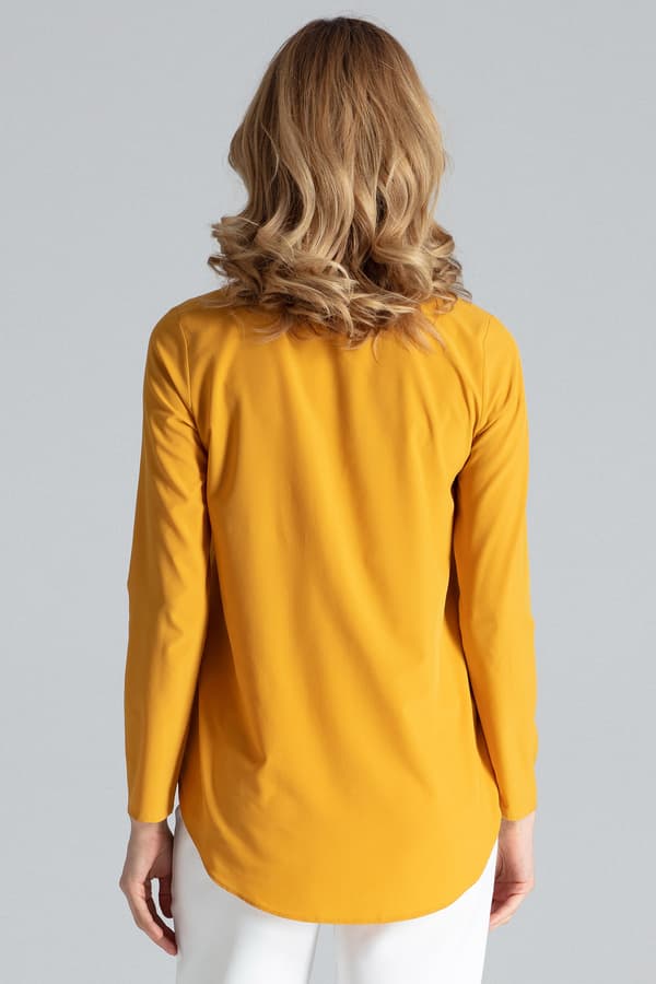 Elegant blus med krage i senapsyelfärgad storlek S