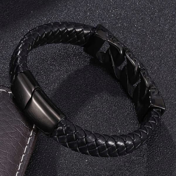 Herre læderarmbånd stål læder 6