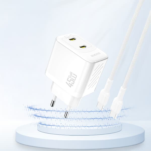 2xUSB-C GaN PD 45W vægoplader - hvid
