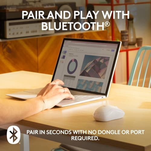 Logitech M240 Silent Trådlös Mus, Bluetooth, 4000 DPI, Off-White