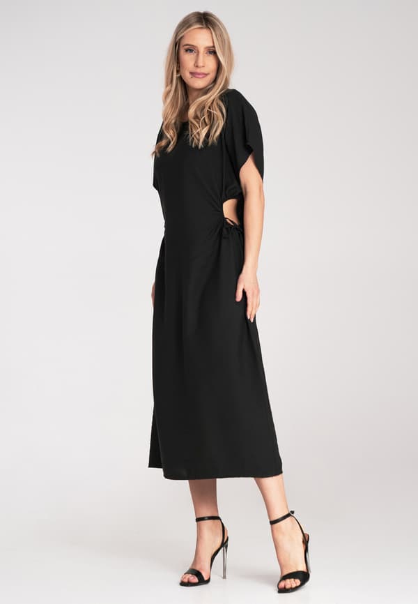 Løs elegant midikjole - sort, universal størrelse M1183