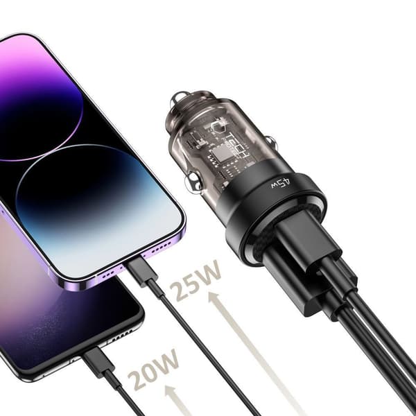 USB-C USB-A CC45W QC 45W Biloplader - Sort