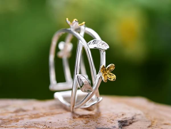 Sølvring Justerbar Ring Blomster Blade Sølv 925 Trusky