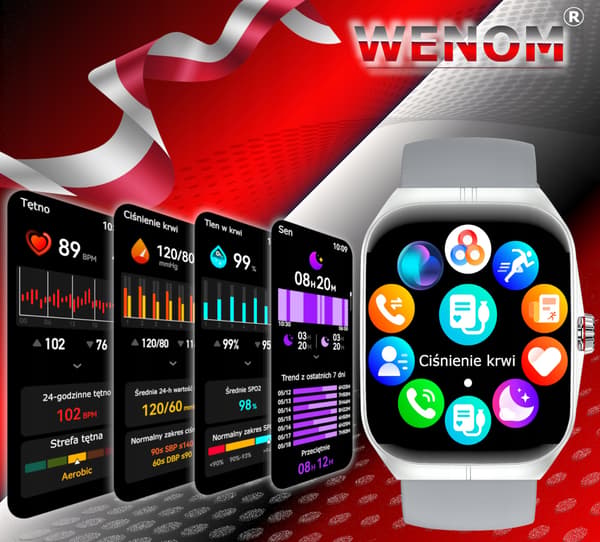 Wenom AMOLED NFC Bluetooth -älykello urheiluun, vedenpitävä Menu PL