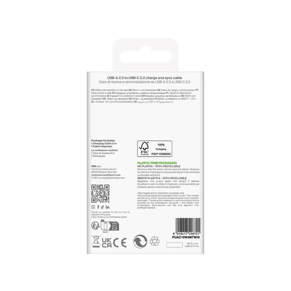 USB-A - USB-C TPE 10W 3m kabel - Vit