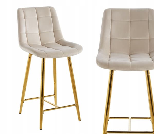 H1-FX sammet beige pall (guldfärgad ram)