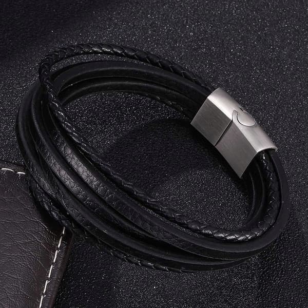 Herre læderarmbånd stål læder 1