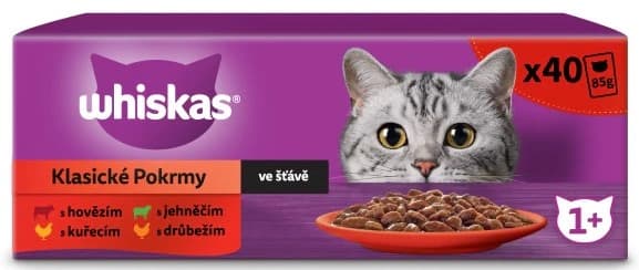 WHISKAS vådfoder til katte Voksne Classic Meals saucebreve 80x85g