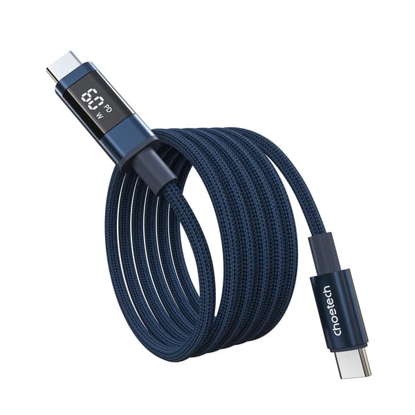 USB-C-kabel med display PD 60W 1,2m - Blå