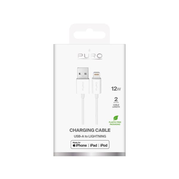 USB-A - iPhone Lightning TPE 12W 2m Kabel - Vit