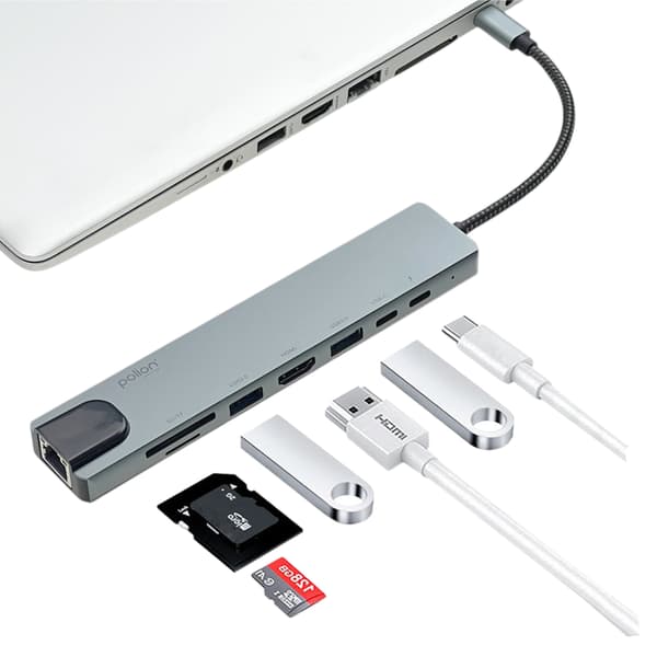 USB-C HUB 2*USB-A + 2*USB-C + RJ45 + HDMI + SD/TF