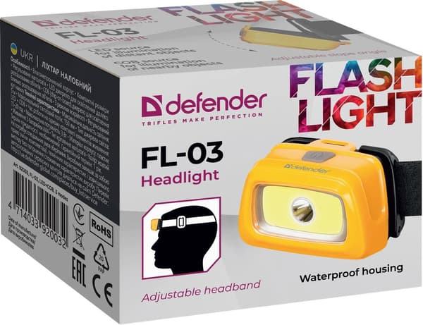Defender FL-03 taskulamppu, LED + COB, 3 tilaa, otsalamppu